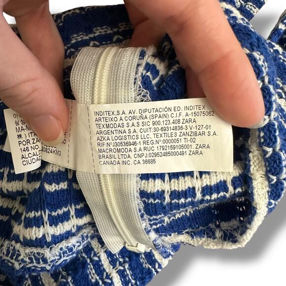 ZARA Knit Crop Top Medium Blue White Striped Sleeveless Tank Cami Festival Retro - Picture 6 of 11